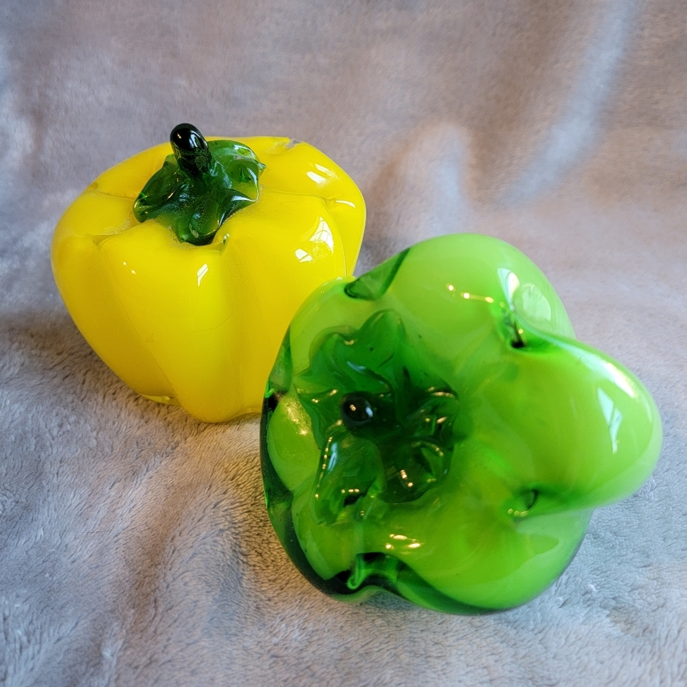 Murano Glass Bell Peppers Green Yellow Decorative Kitchen Farm MCM Decor